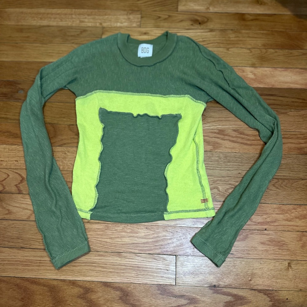 BDG Urban Outfitters Small Sweater‎ Green Yellow Colorblock Contrast Stitch